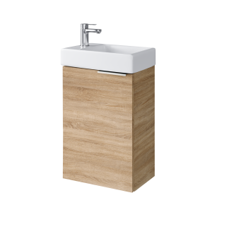 Szafka łazienkowa Fika z umywalką ceramiczną 40 cm, drzwi, wisząca, dąb sonoma